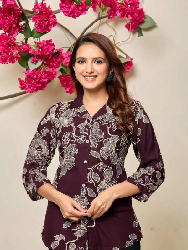 Wine Base Beige Floral Printed Rayon Tunic