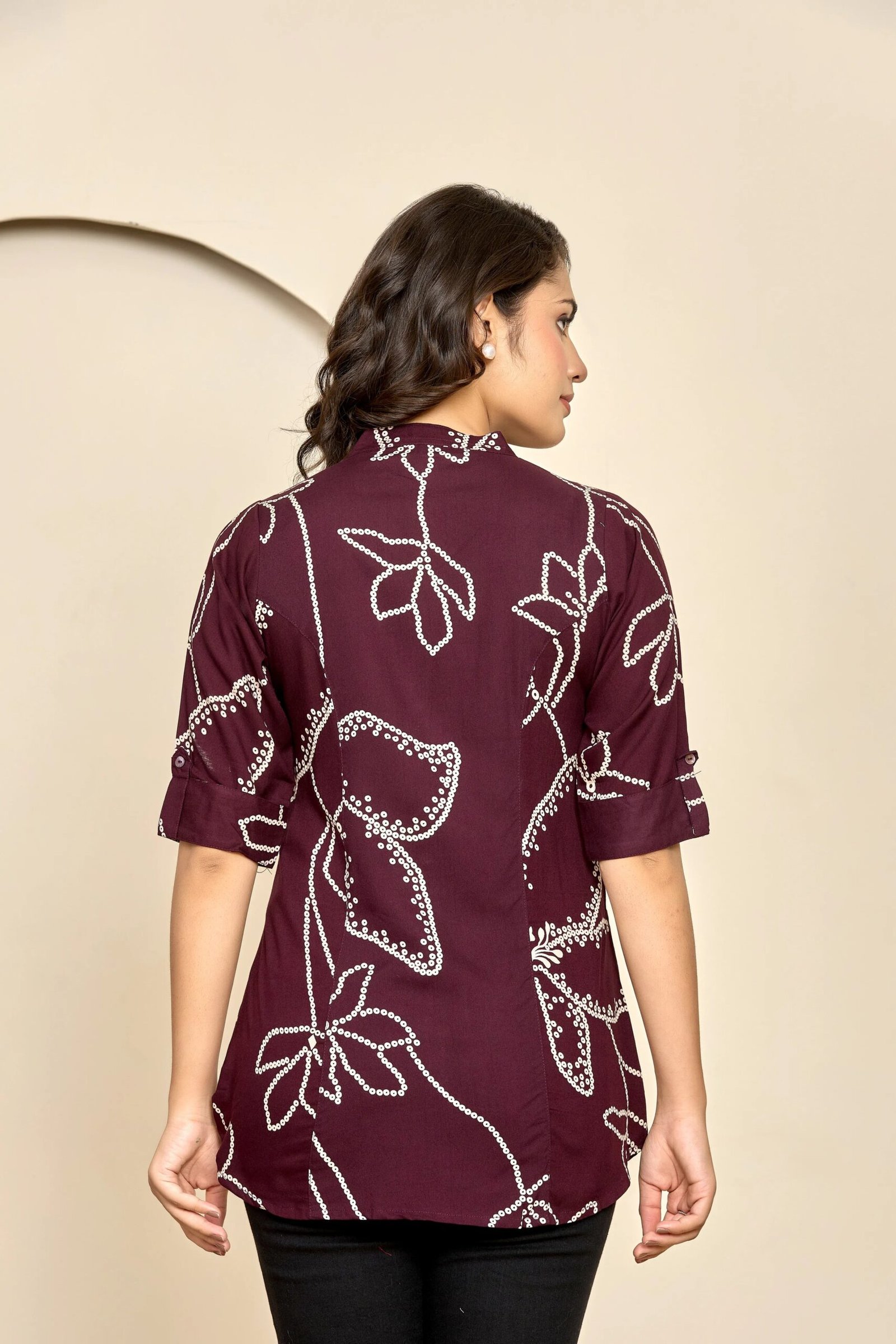 Wine Abstract Floral Tunic - Image 2