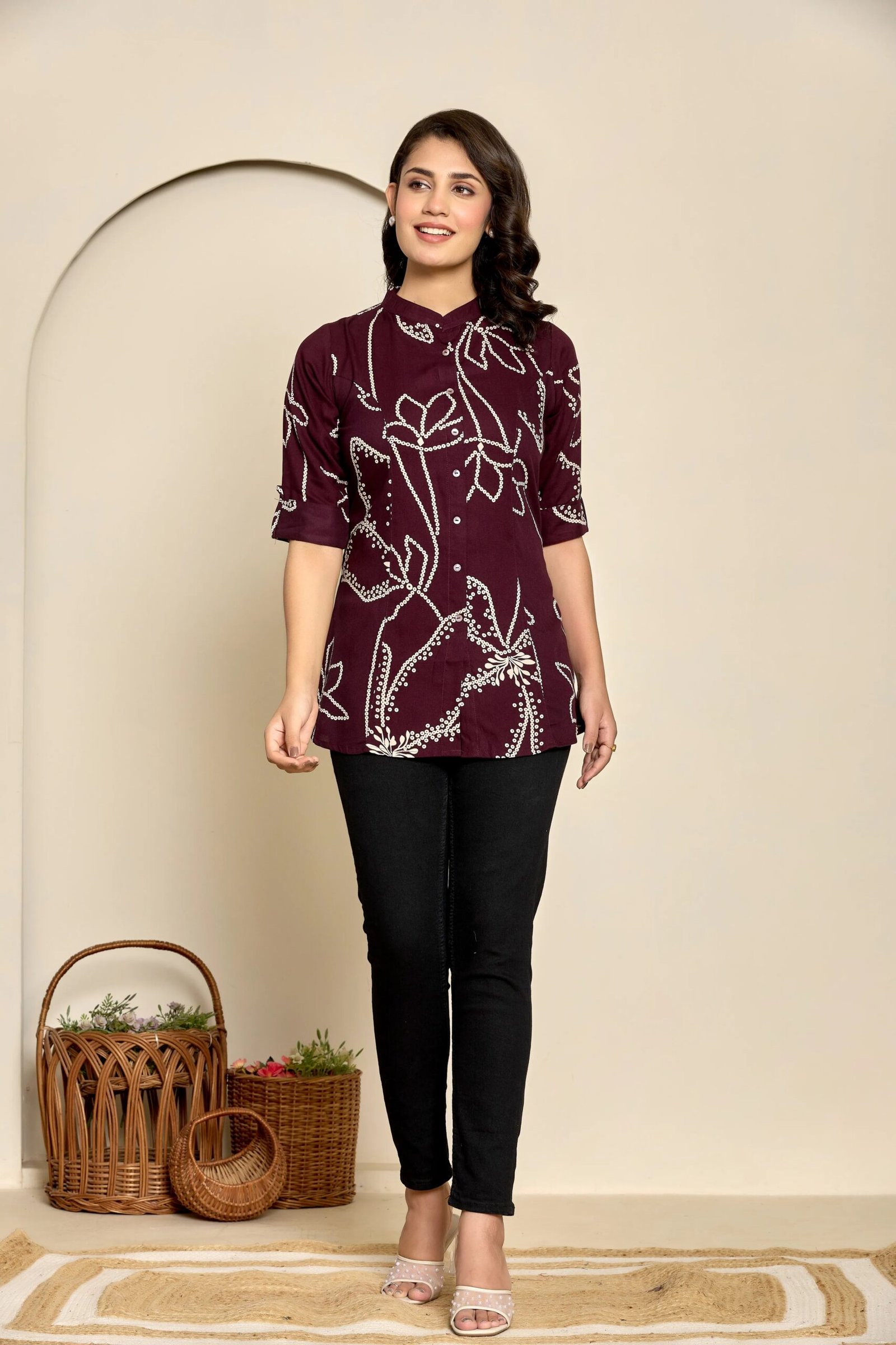 Wine Abstract Floral Tunic - Image 4