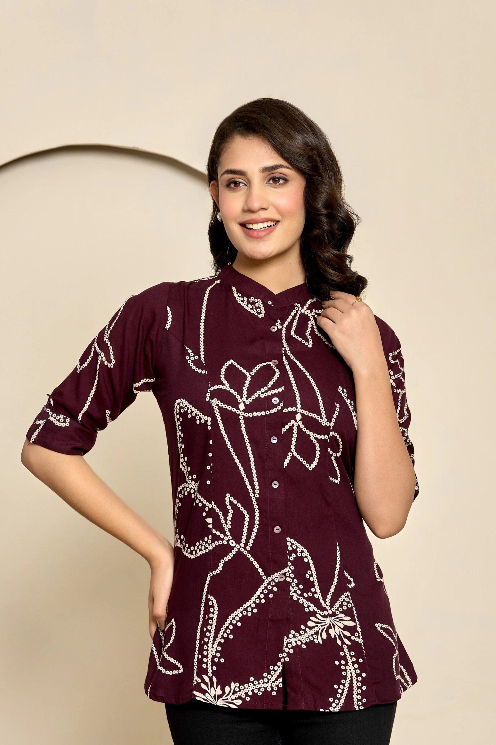 Wine Abstract Floral Tunic - Image 5