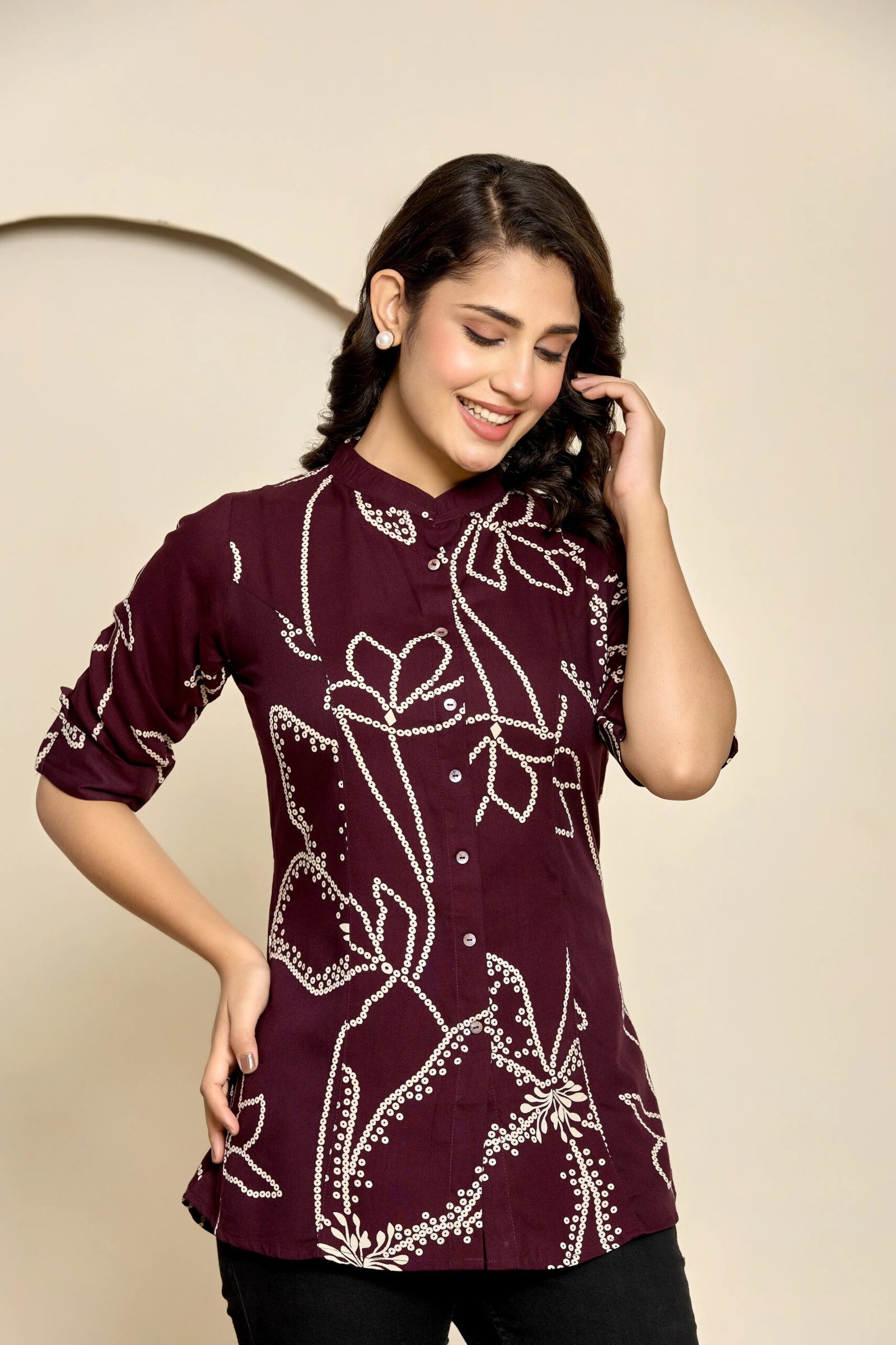Wine Abstract Floral Tunic - Image 7