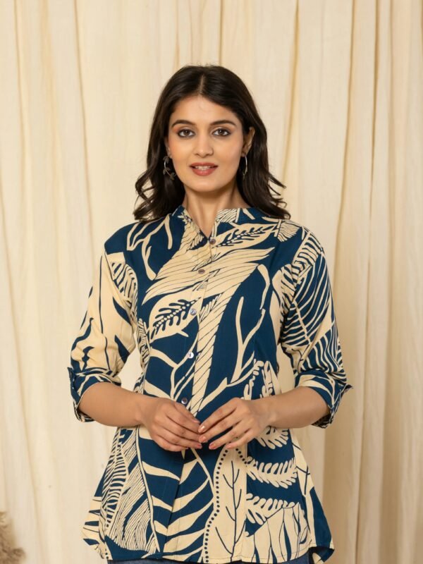 Leaf Peacock Blue Rayon Tunic