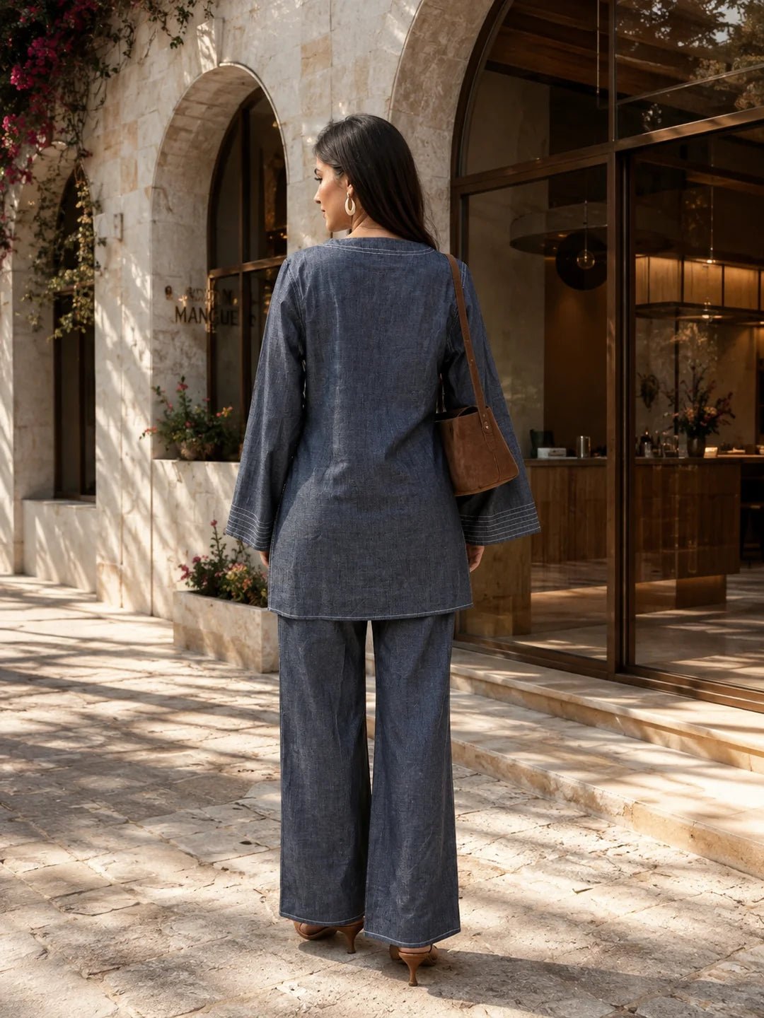Dailyfab Washed Denim Blue 2-Piece Co-ord Set in Cotton Denim - Image 2