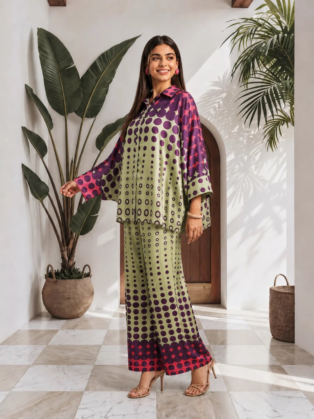 Dailyfab Sage Green Printed 2-Piece Co-ord Set in Muslin - Image 5