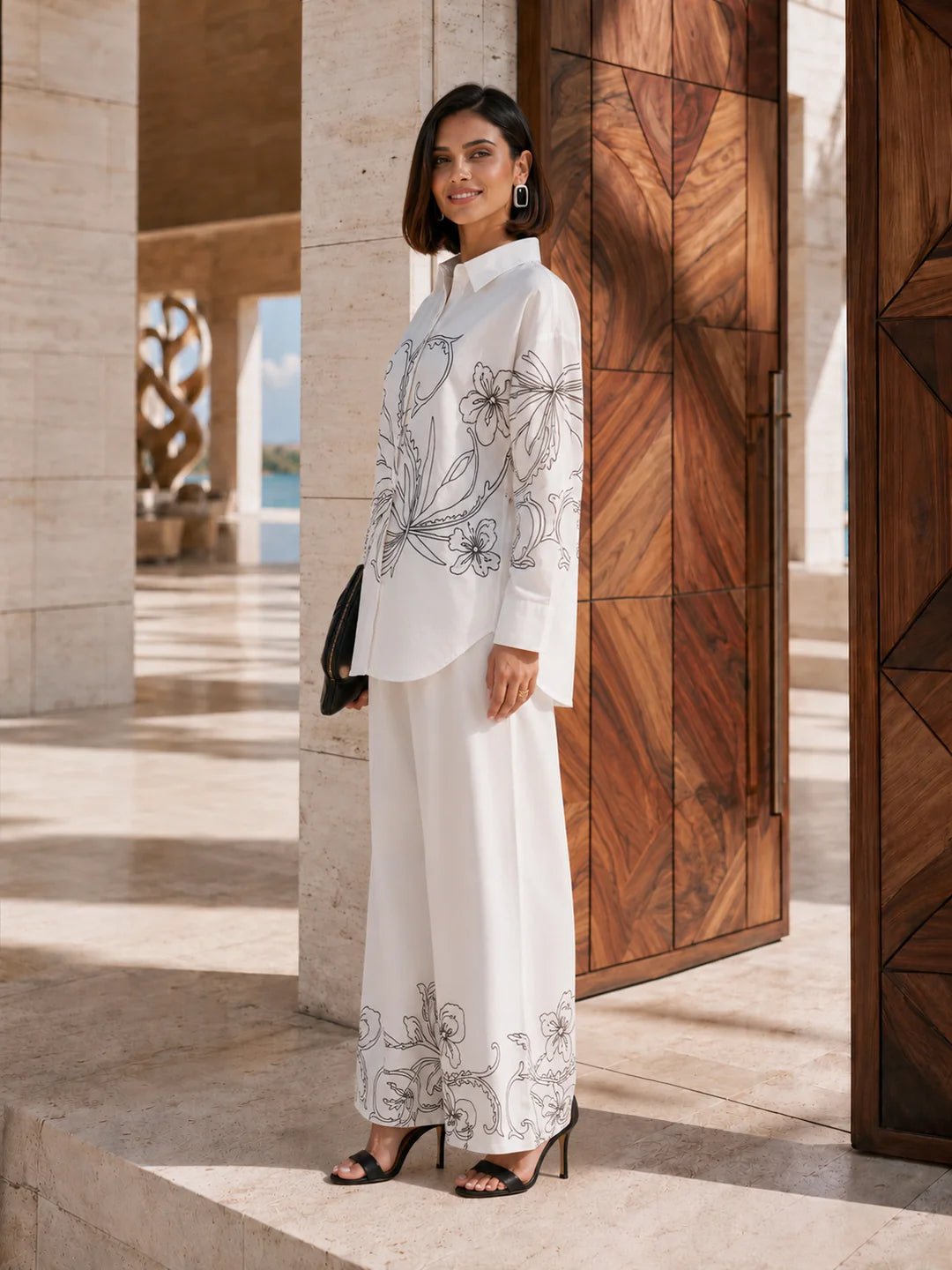 Dailyfab White Floral Embroidered Co-Ord Set in Cotton - Image 5