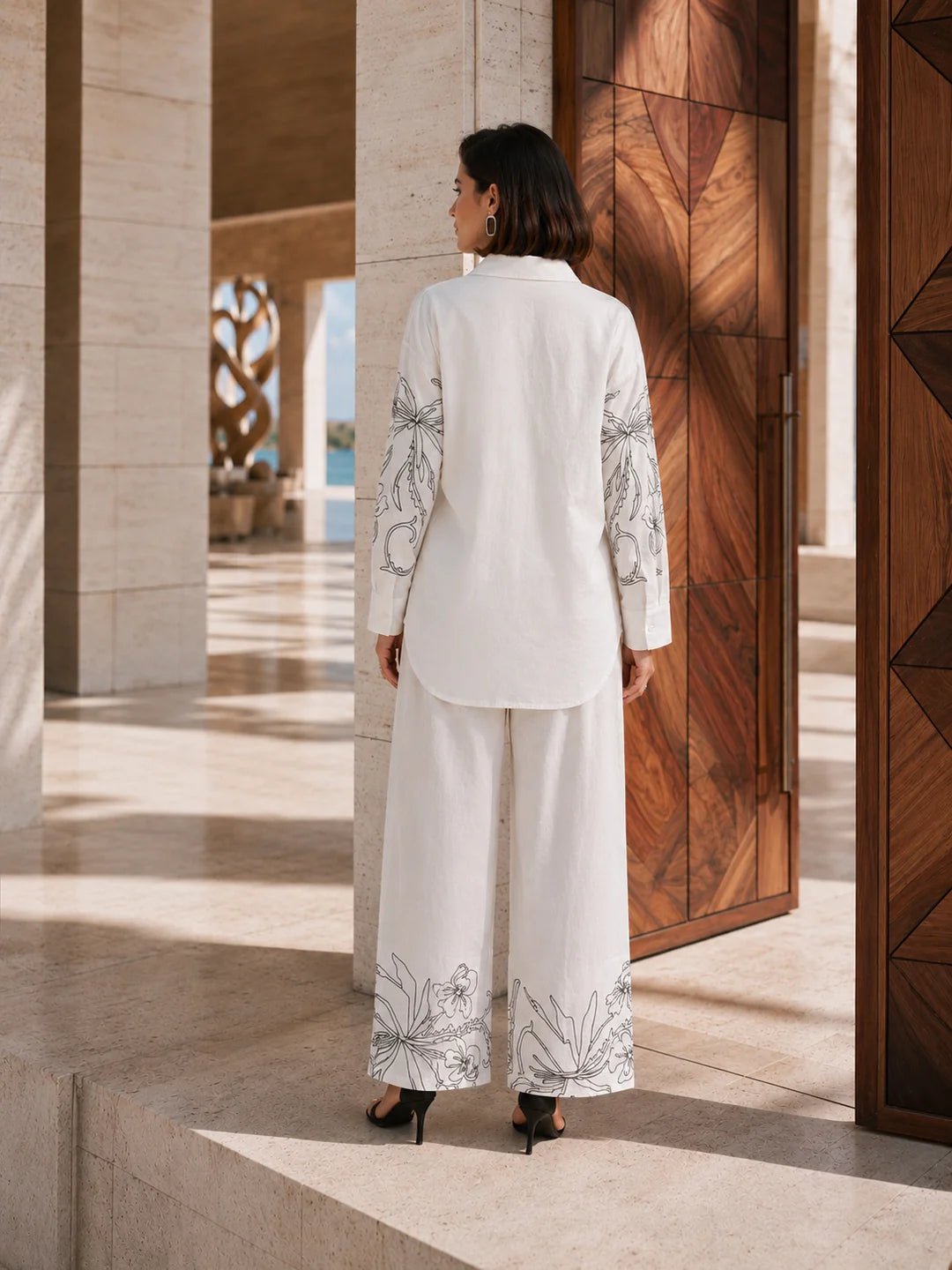 Dailyfab White Floral Embroidered Co-Ord Set in Cotton - Image 2