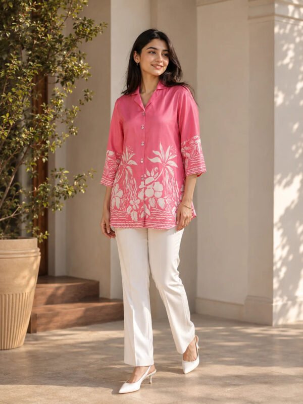 Sugar Plum Pink Floral Printed Russian Silk Top