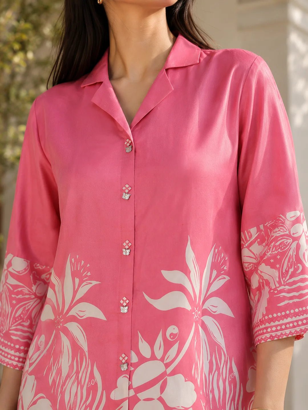 Sugar Plum Pink Floral Printed Russian Silk Top - Image 3