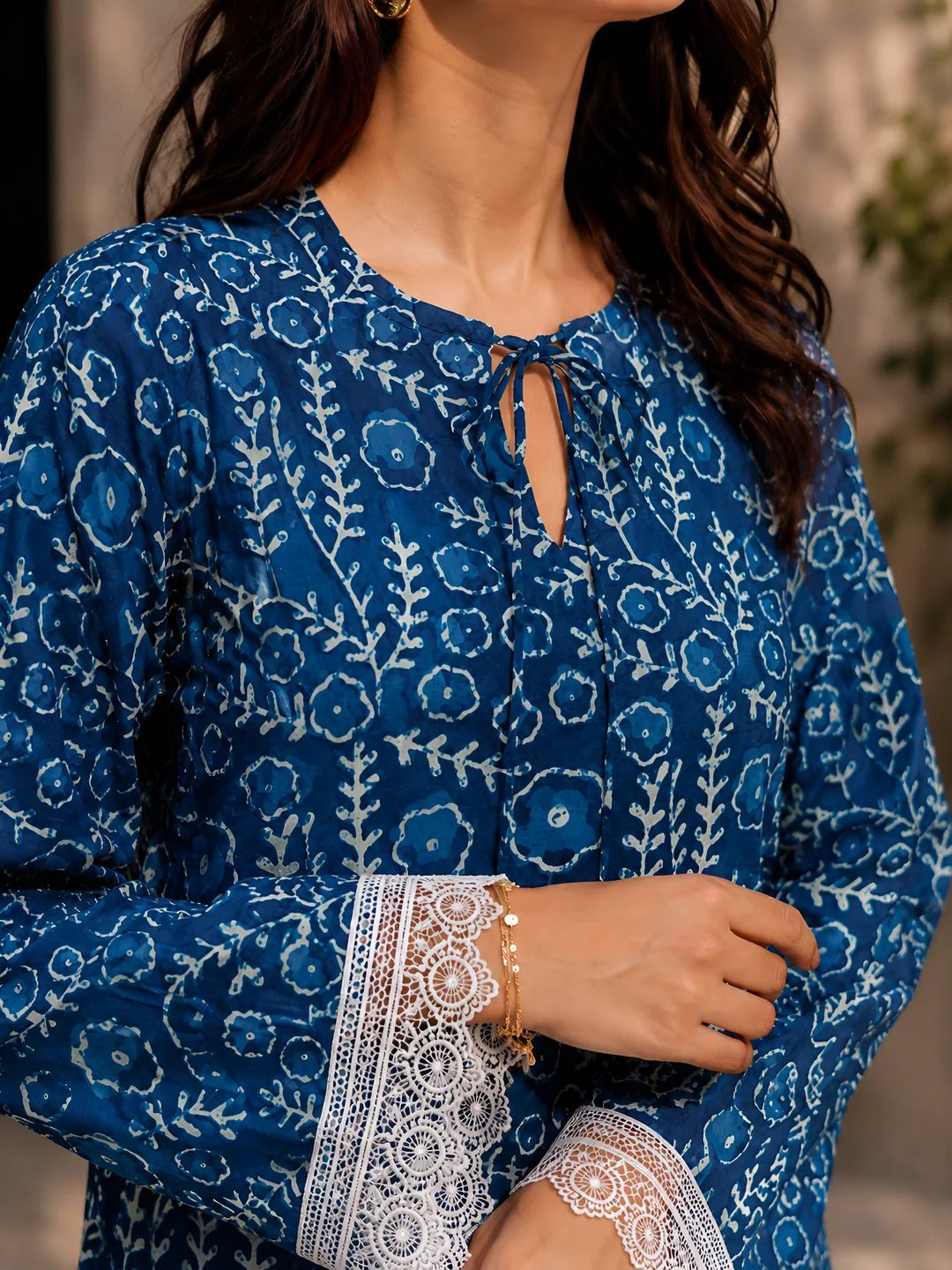 Indigo Dabu Printed Short Kurti in Cotton - Image 4