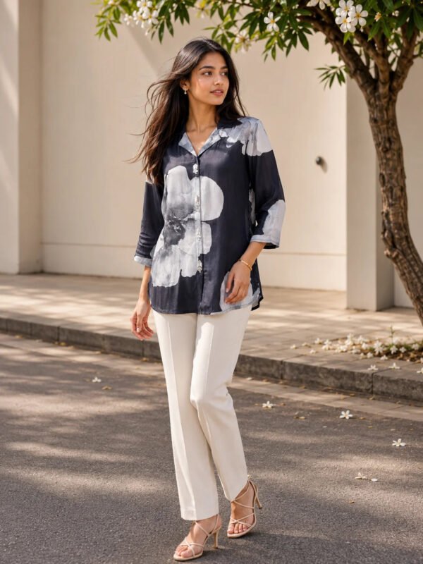 Black Printed Russian Silk Top