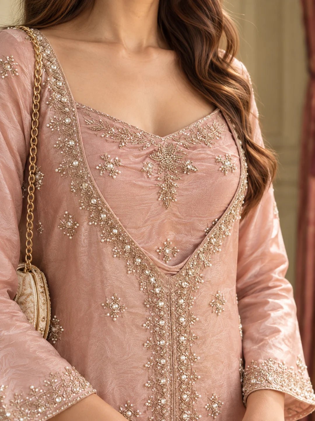 Dailyfab Mauve Pink Sequin Embellished 3 Piece Co-ord Set in Shimmer Tissue - Image 3
