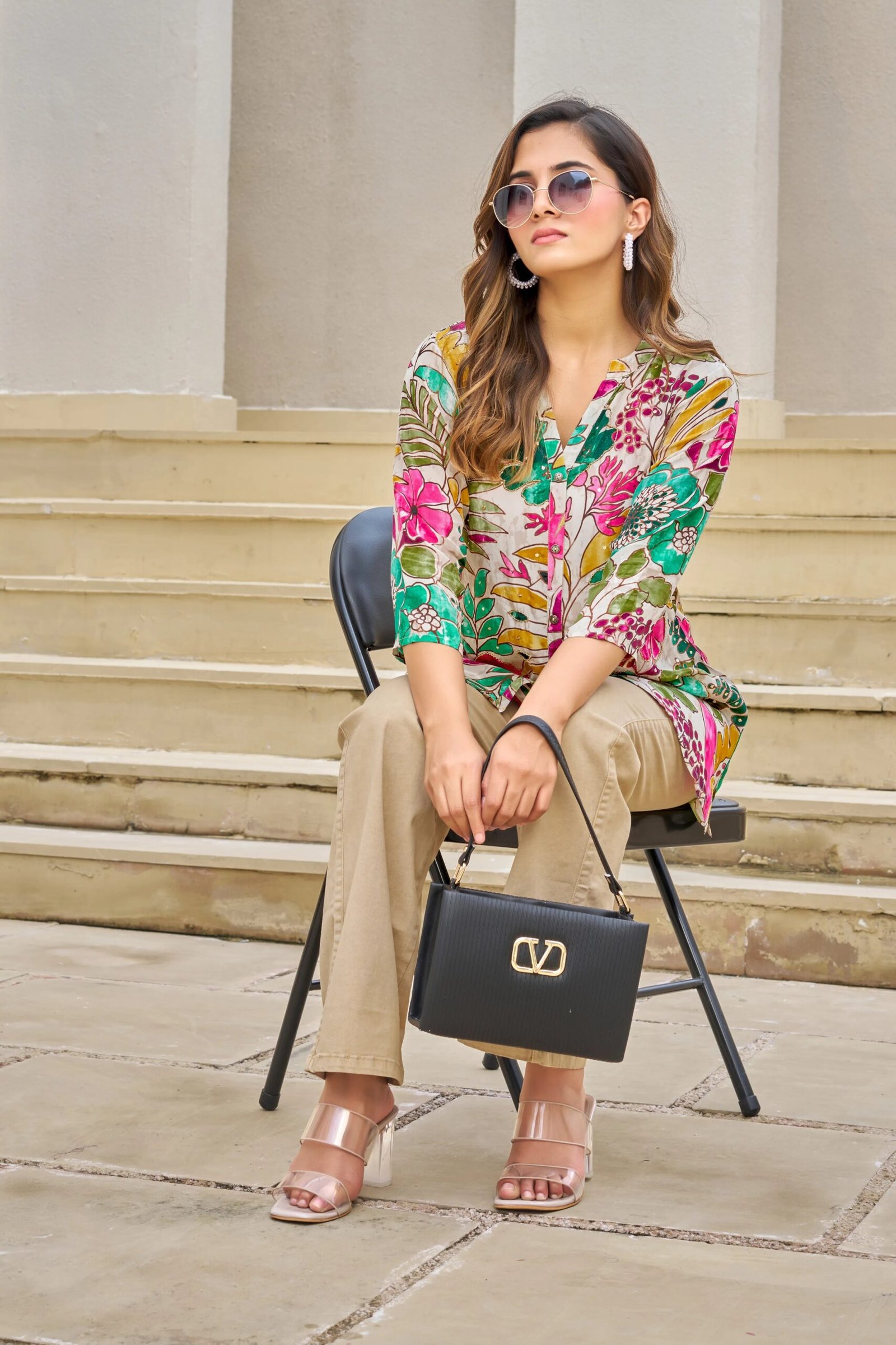 Off-White Base Multicolor Embellished Floral Muslin Tunic - Image 7