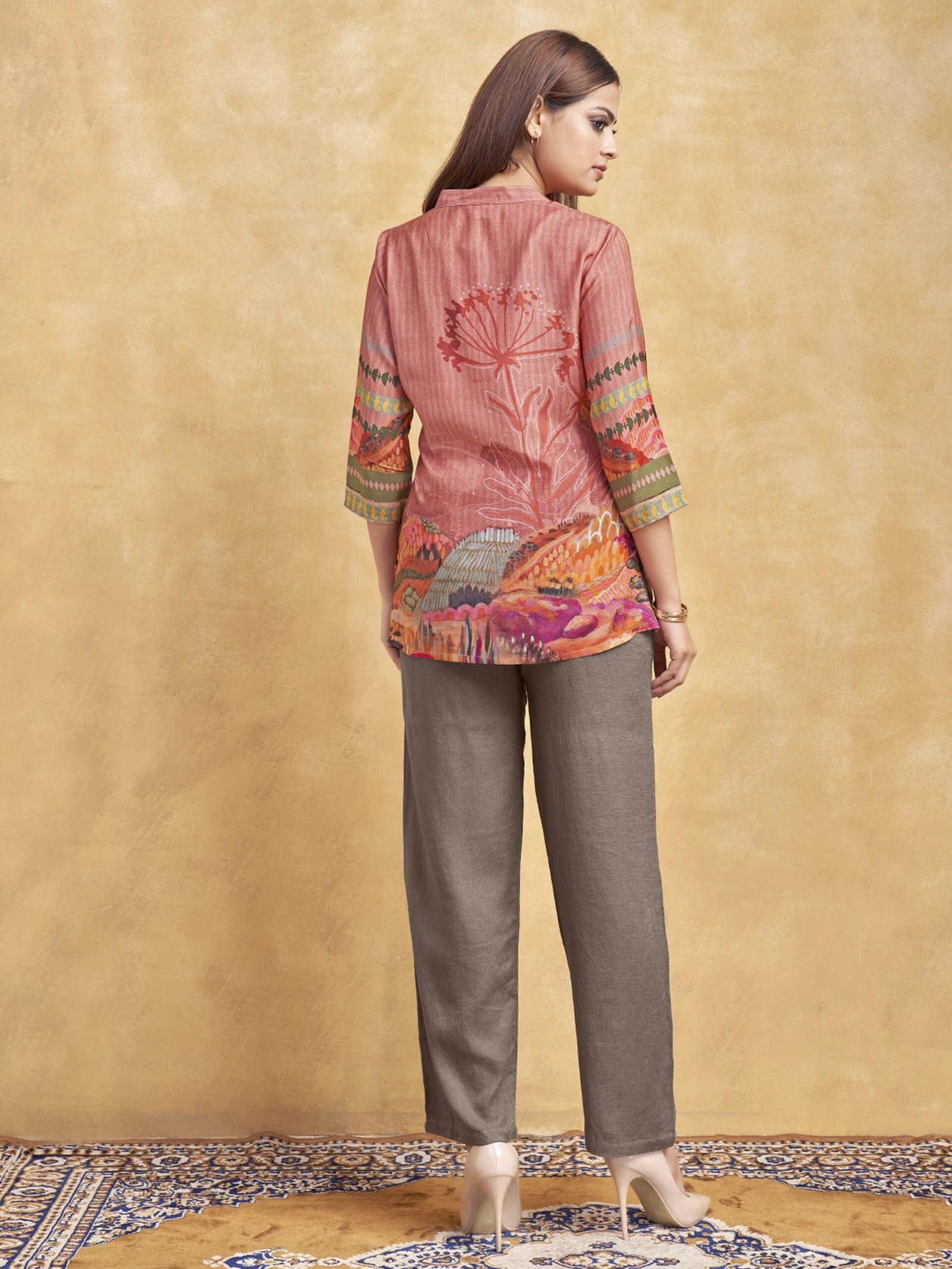 Dusty Pink Printed Short Kurti in Muslin - Image 2