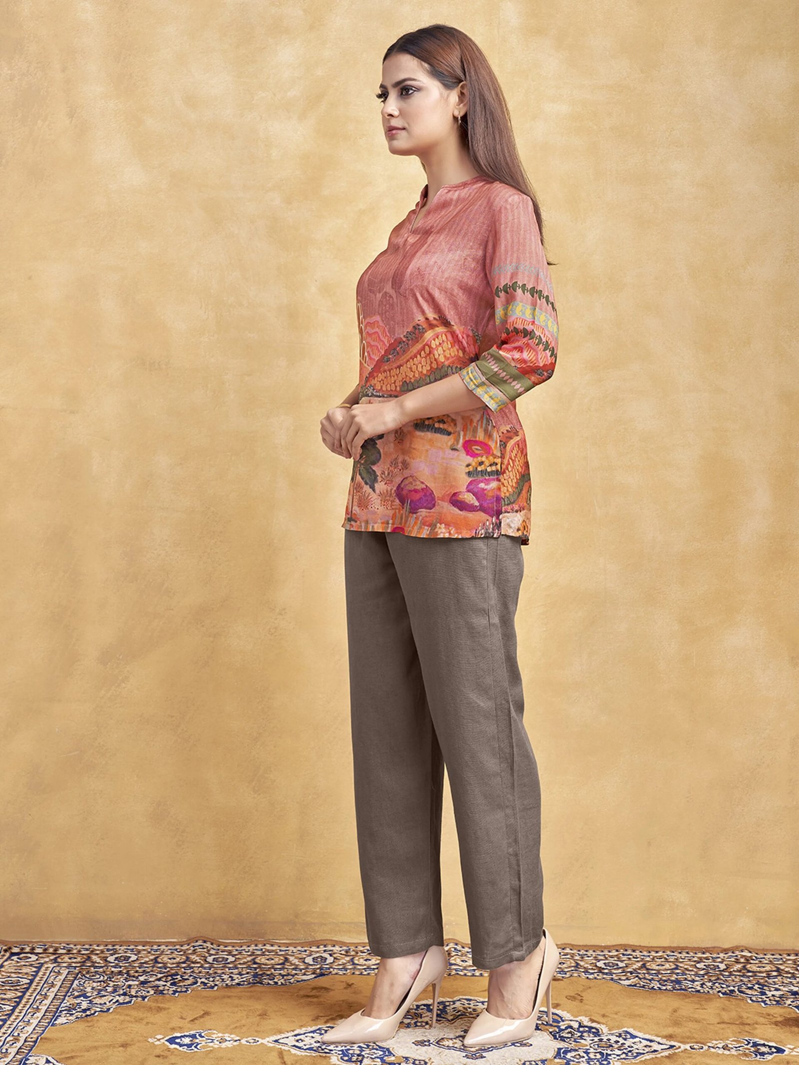 Dusty Pink Printed Short Kurti in Muslin - Image 6