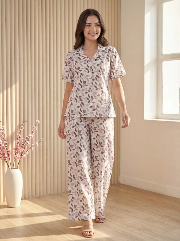 White Base Botanical Print Cotton Co-ord Set