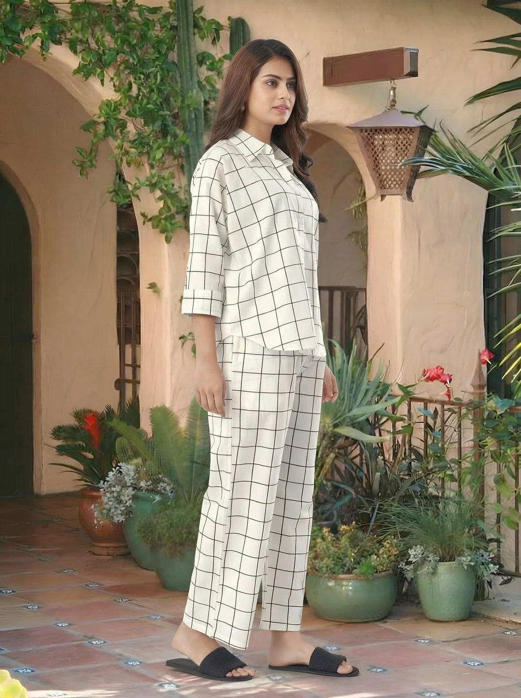 White & Black Checkered Oversized Cotton Co-ord Set - Image 4