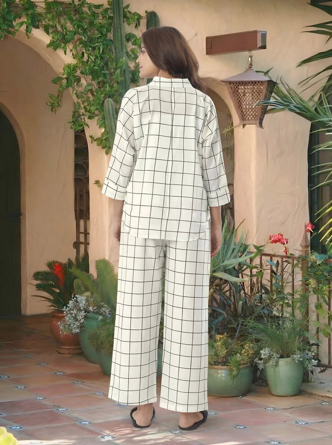 White & Black Checkered Oversized Cotton Co-ord Set - Image 2