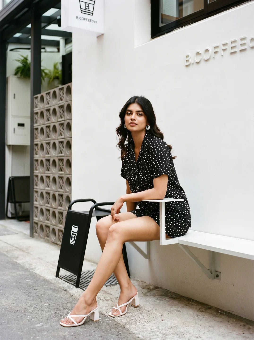 Black Polka Shirt & Elasticated Shorts Co-ord Set in Viscose - Image 4