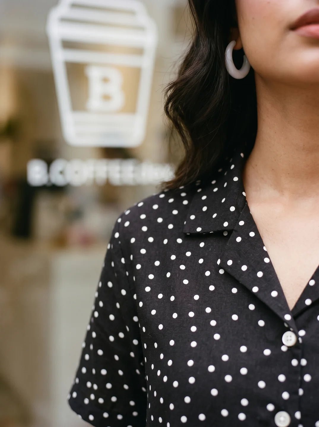 Black Polka Shirt & Elasticated Shorts Co-ord Set in Viscose - Image 3